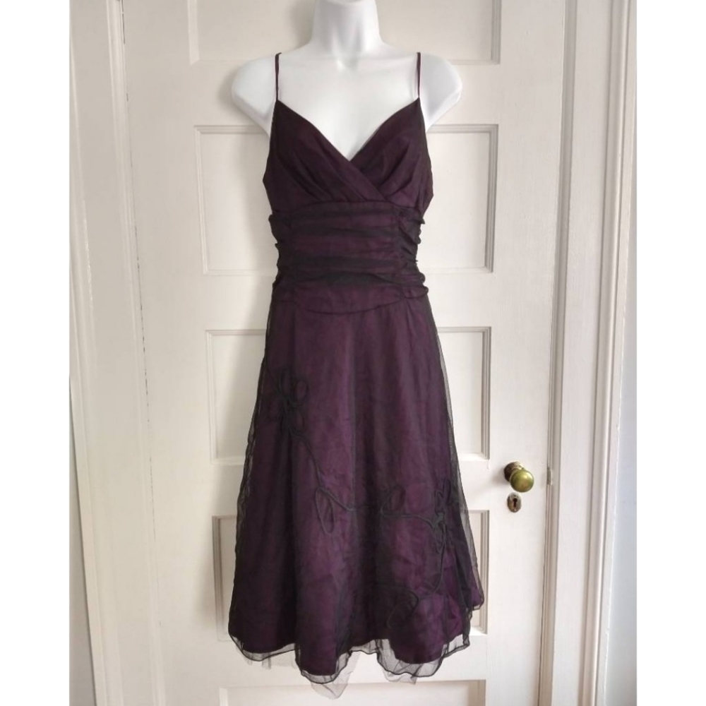 Vintage 90s Formal Dress with black tulle/mesh overlay! Sz 13